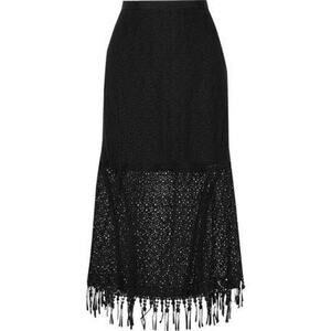 Saloni Black Lace Fringe Midi Skirt Size 4